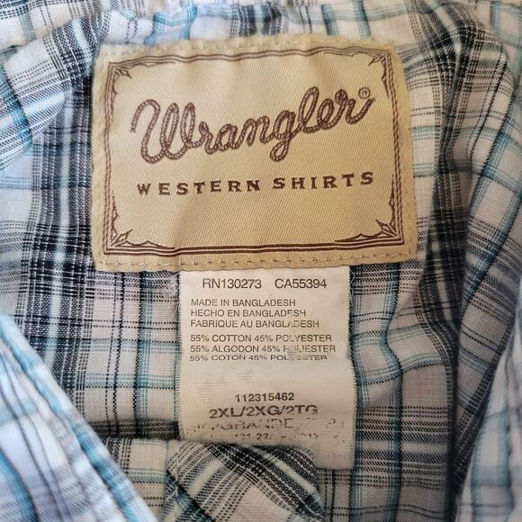 Wrangler Men's Short Sleeve Pearl Button Plaid Western Work Shirt | Sz 2XL - Picture 8 of 10
